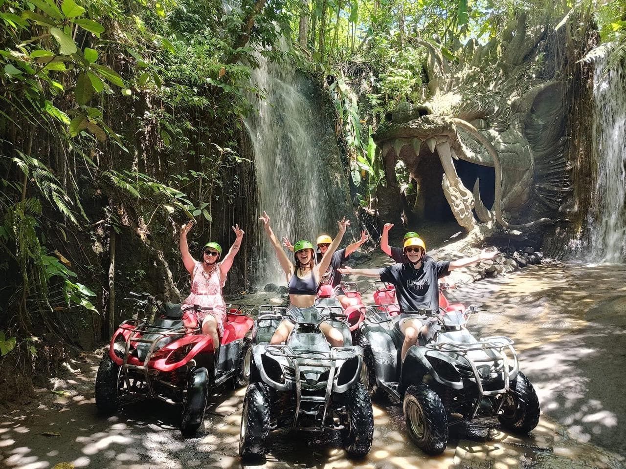 ATV quad bike rider on jungle track near rice terraces Ubud Bali